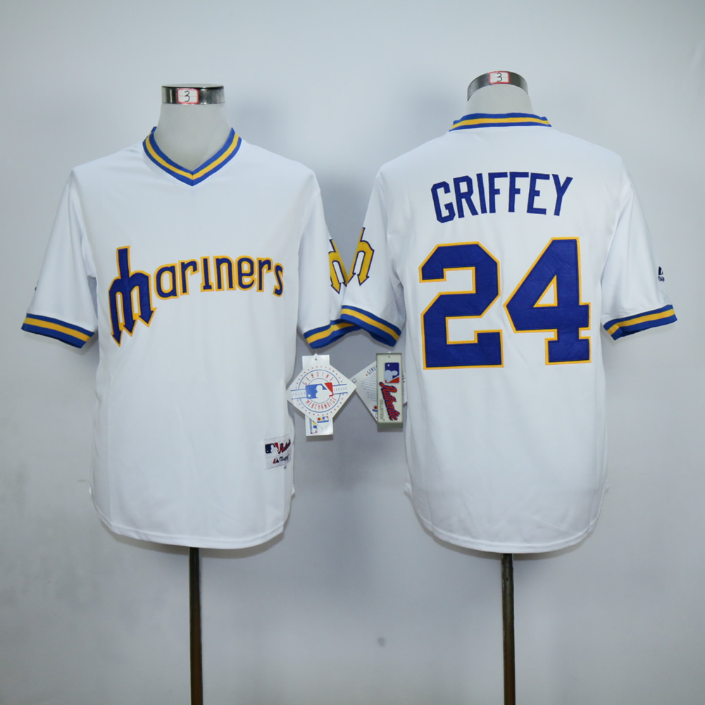 Men Seattle Mariners 24 Griffey White Throwback MLB Jerseys